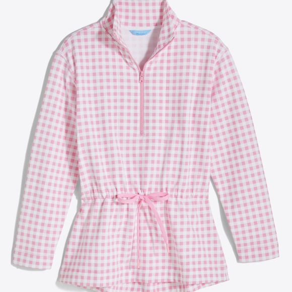 Draper James Cinch Waist Quarter-Zip in Pink Gingham size 1X - Picture 1 of 10